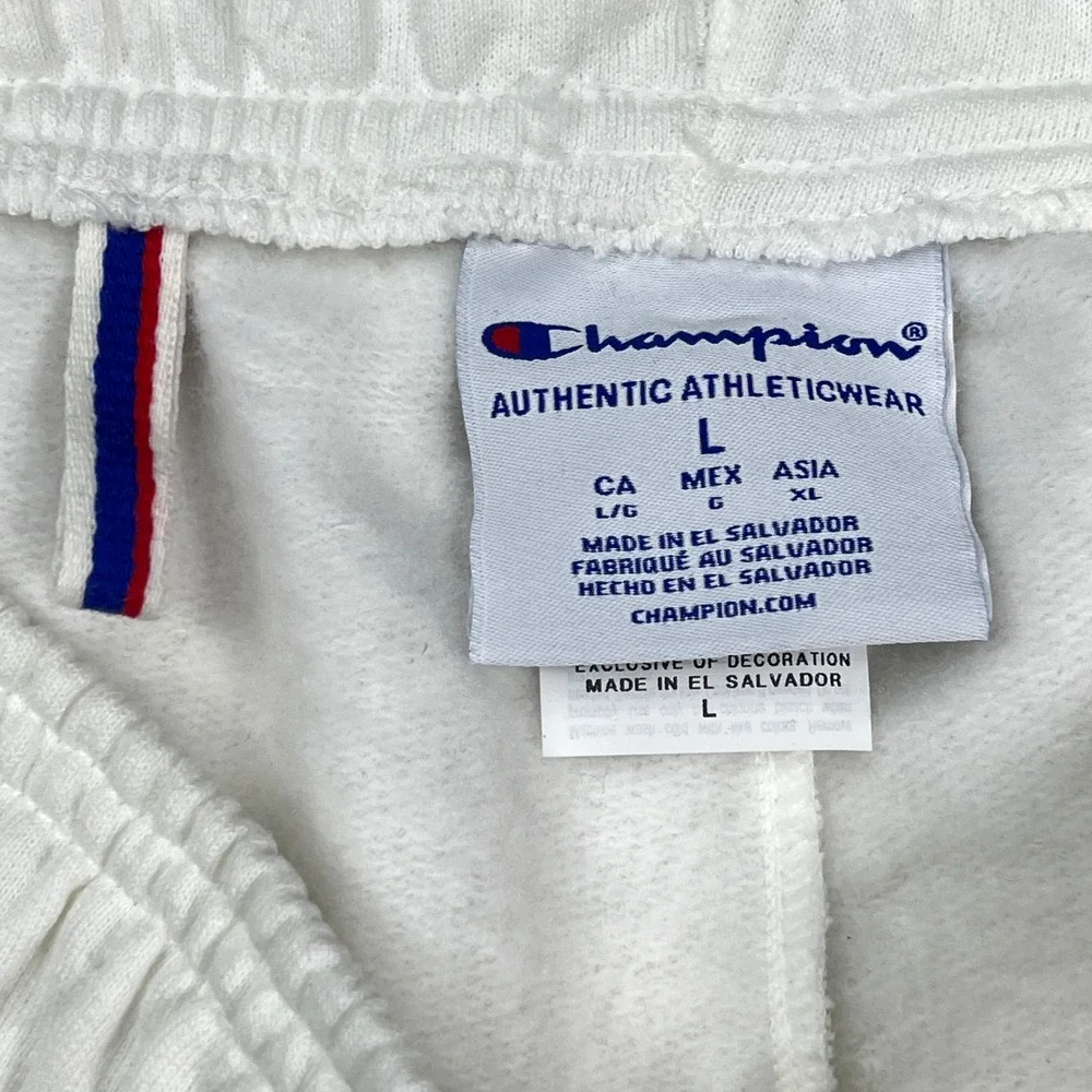 Champion Powerblend Mens White Fleece Shorts Logo 84738 045 Size L NWT